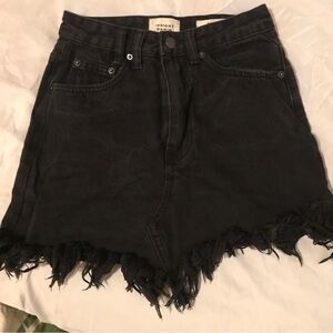 Insight Black Denim Fringe Skirt